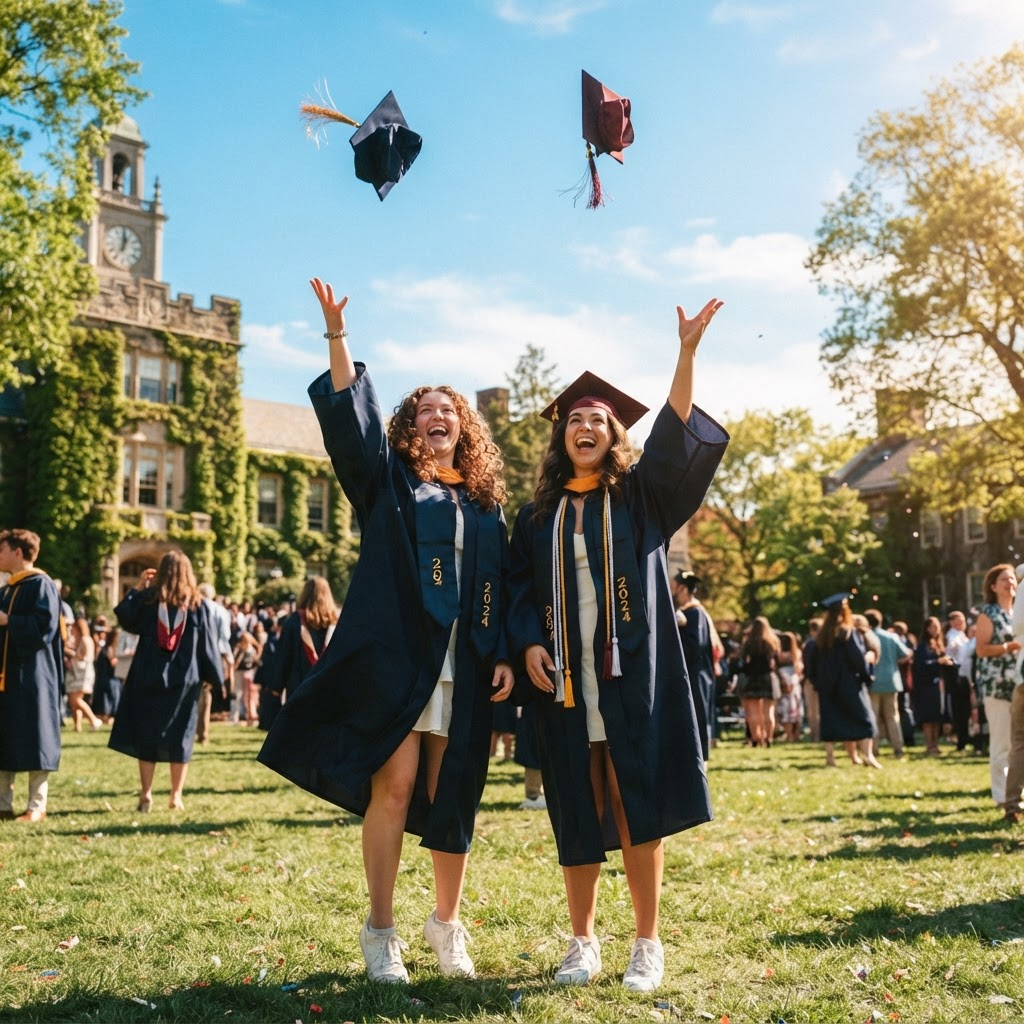 Two graduates celebrating