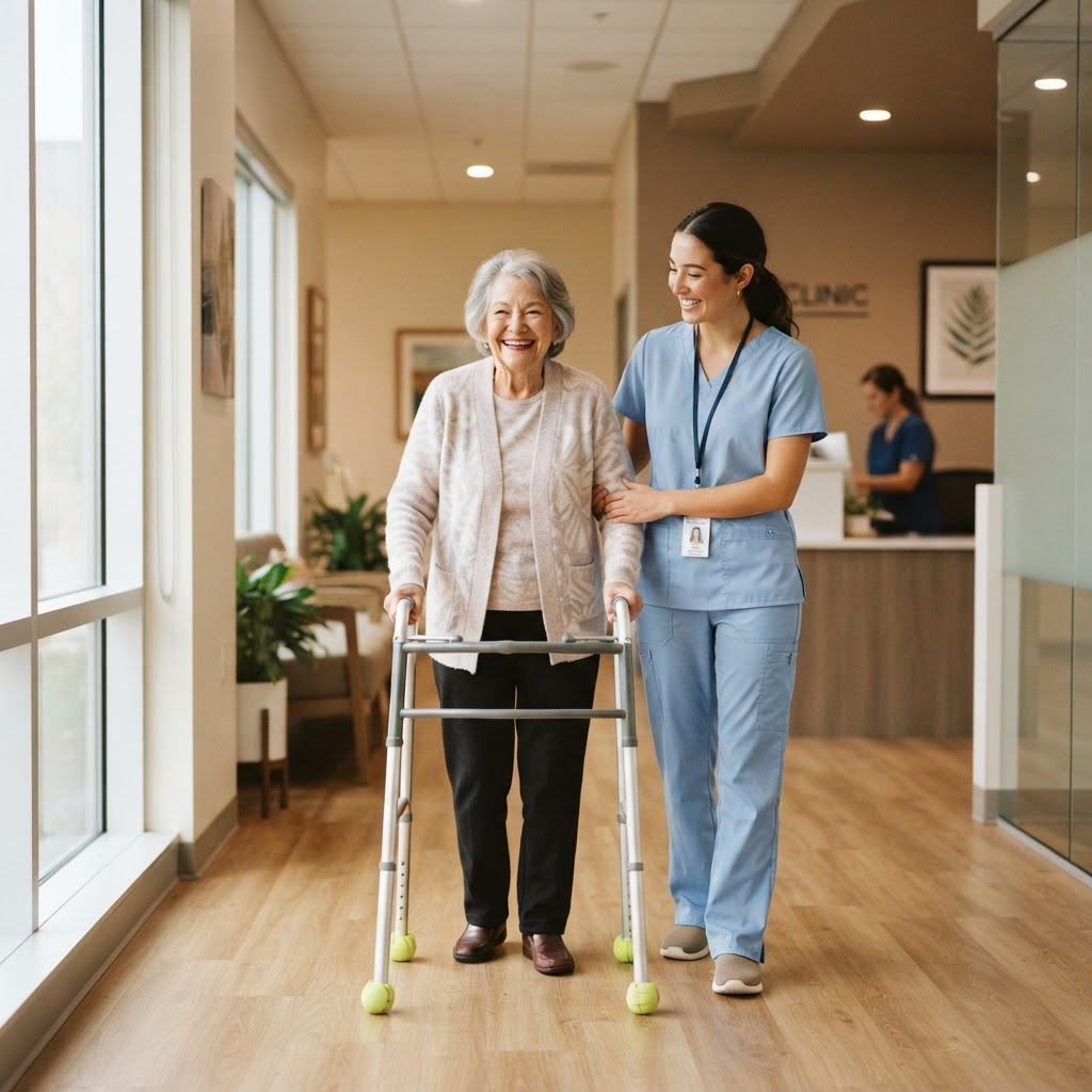 A nurse assisting an elderly patient